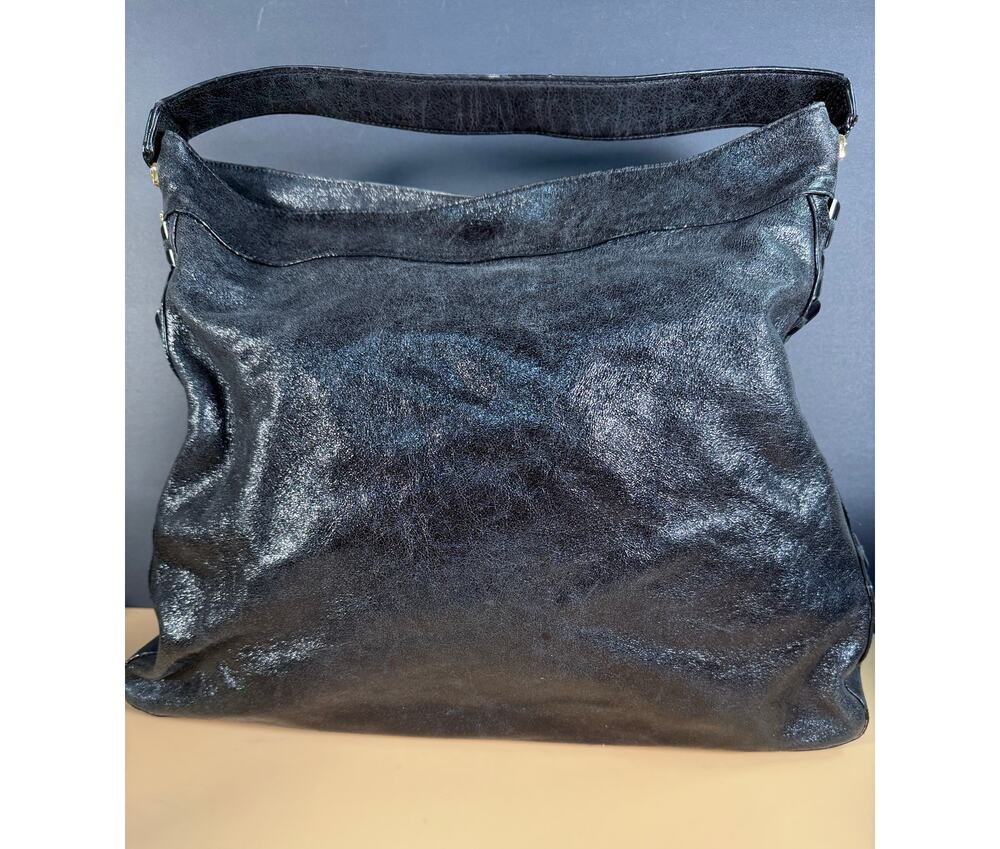 Tory Burch Glazed Black Leather Hobo Handbag Large Shoulder Bag